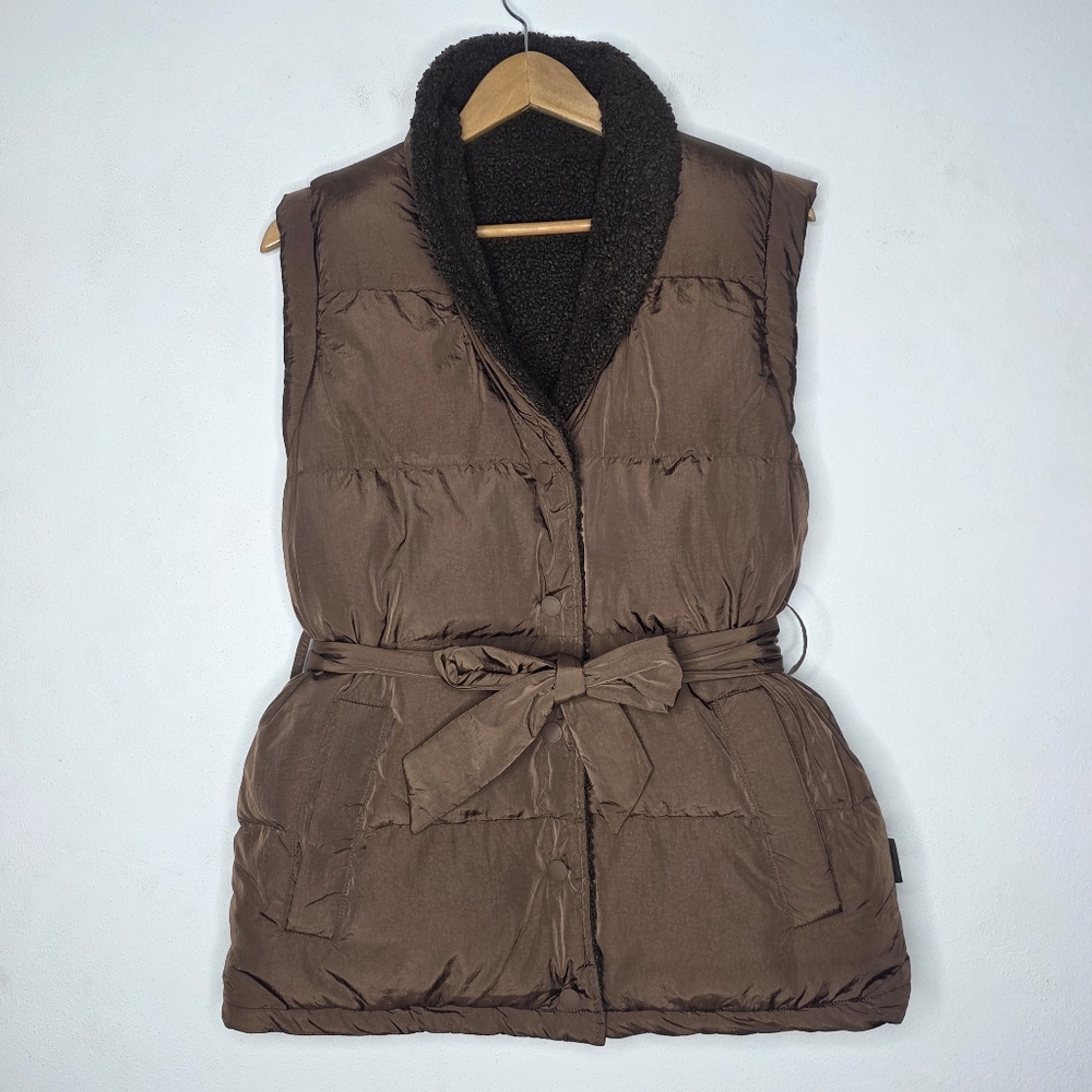 Varley Brown Puffer Vest with Shawl Collar